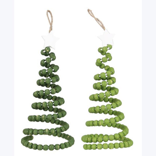 Wood Spiral Beaded Hanging Christmas Tree With Star
