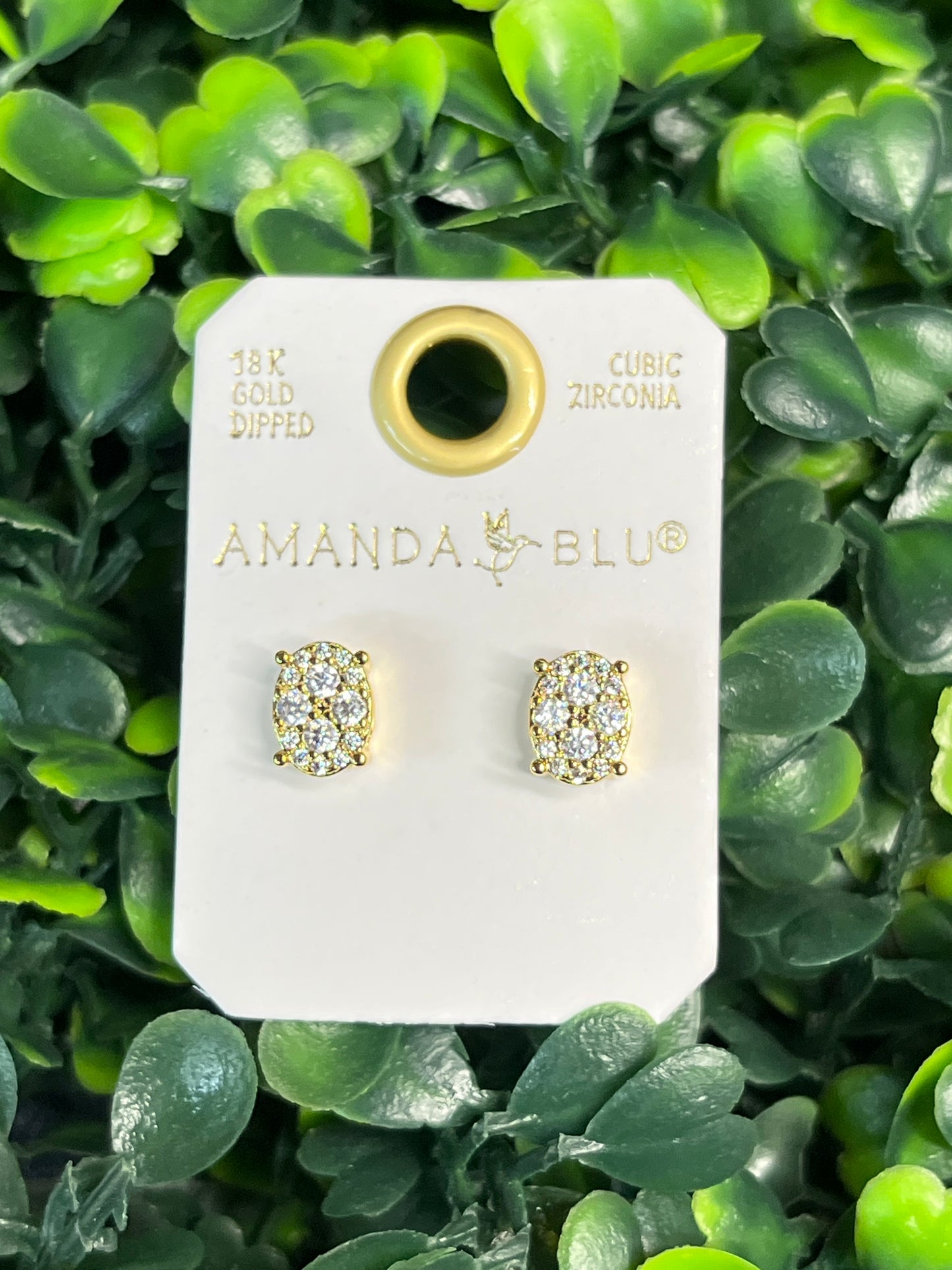 Gold Cubic Zirconia Oval Stud Earring