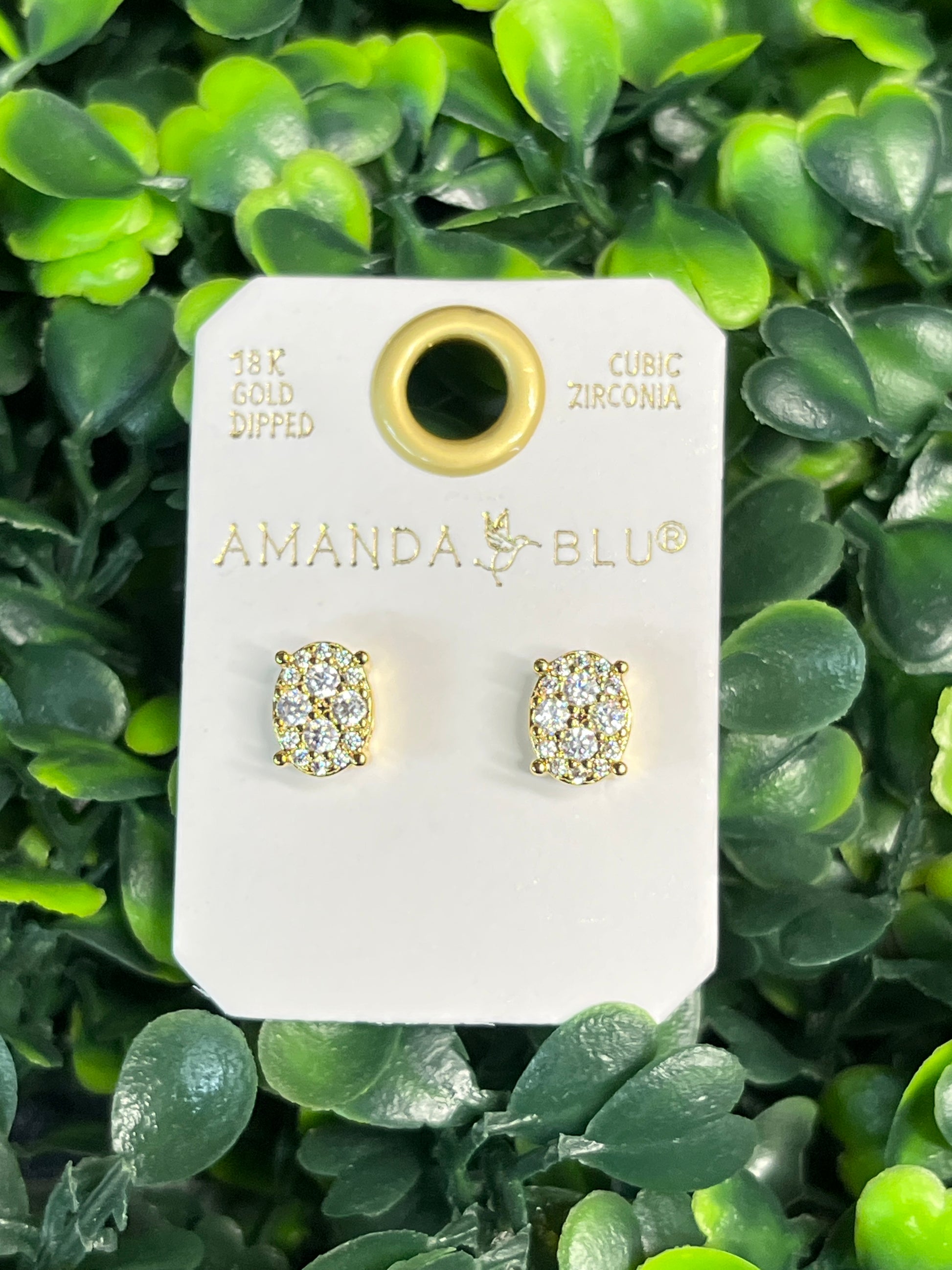 Gold Cubic Zirconia Oval Stud Earring