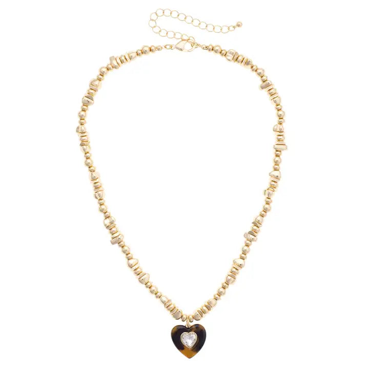Canvas Presley Rhinestone Heart Necklace in Tortoise