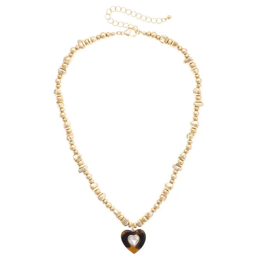 Canvas Presley Rhinestone Heart Necklace in Tortoise