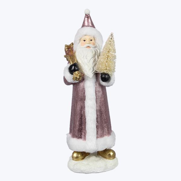 Pink Resin Tabletop Santa With Tree