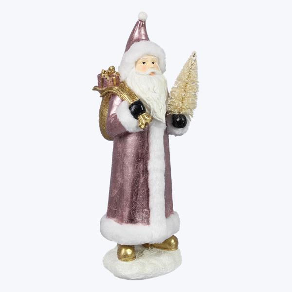 Pink Resin Tabletop Santa With Tree