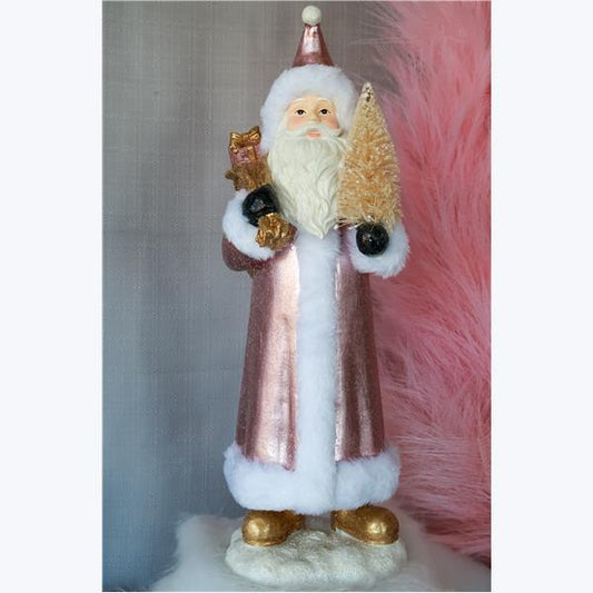 Pink Resin Tabletop Santa With Tree