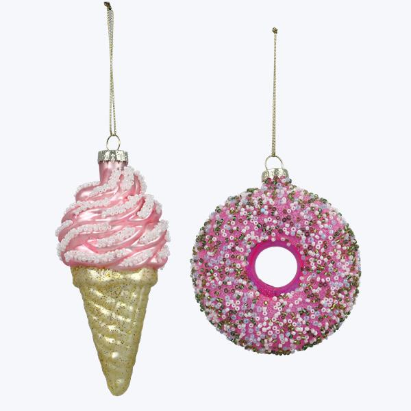 Glass Donut & Ice Cream Ornaments