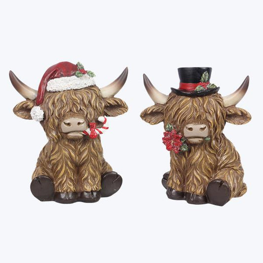 Resin Christmas Highland Cow Sitter