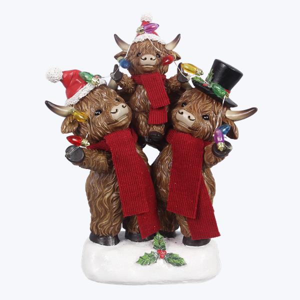 Resin Highland Cow Christmas Family