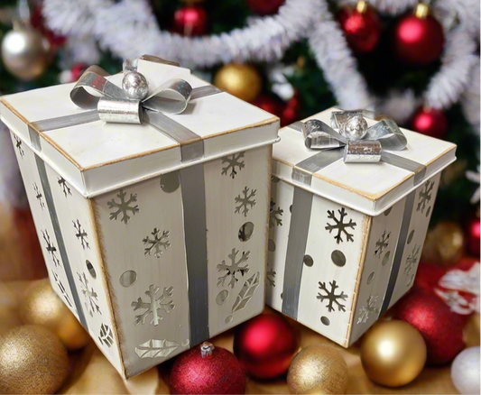 Metal White Gift Box With Silver Bow