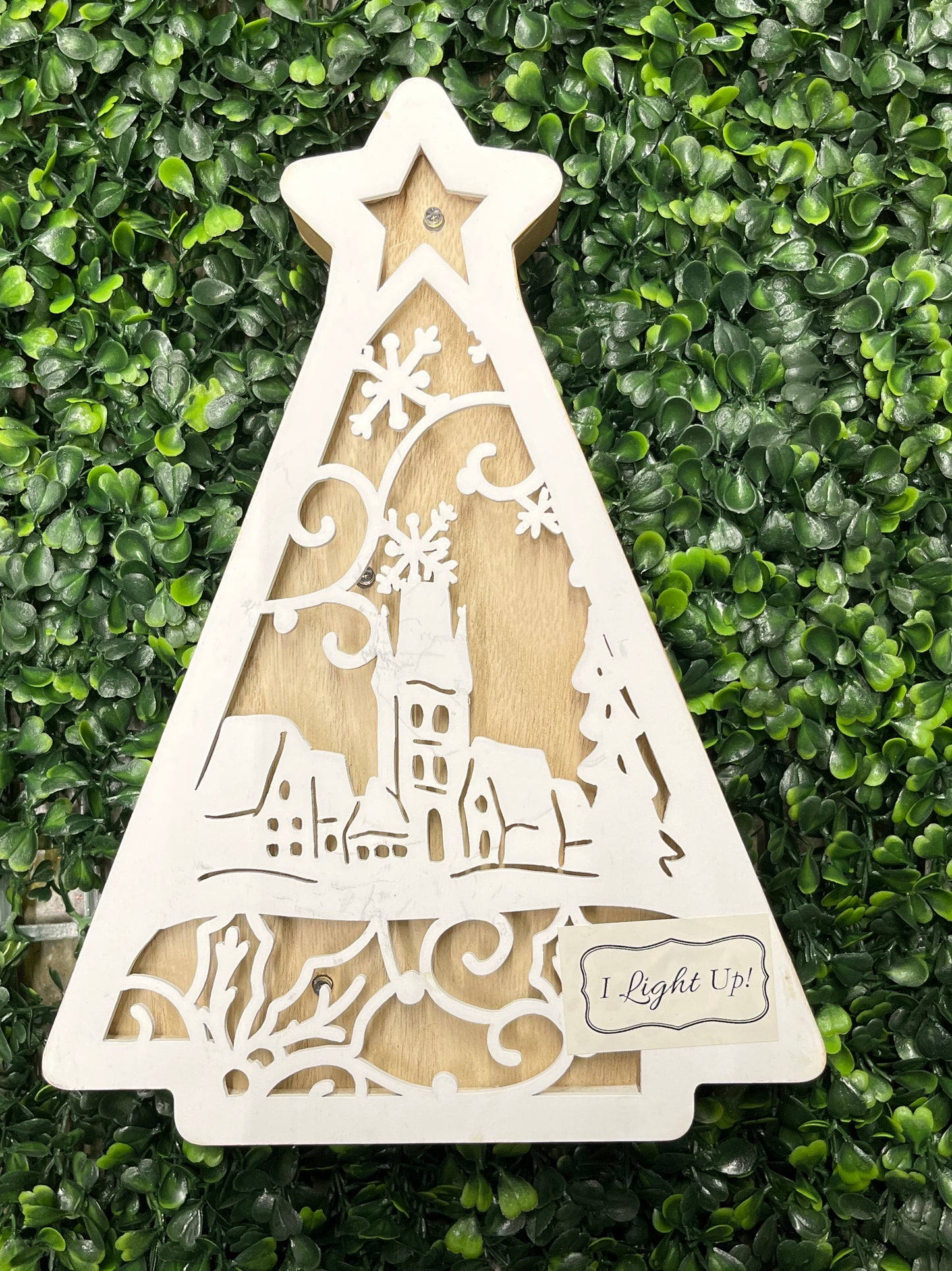 Wooden Light Up Christmas Tree With Carved Scene
