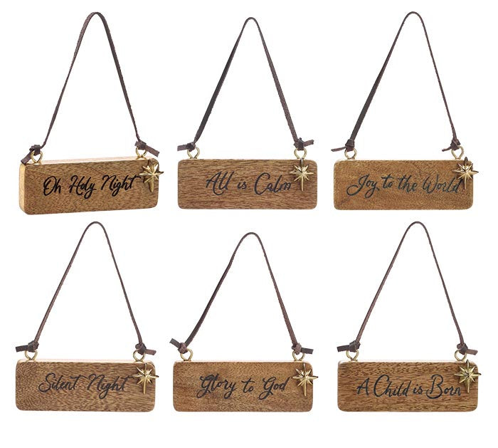 Assorted Rectangle Wooden Block Ornaments with Golden Trim