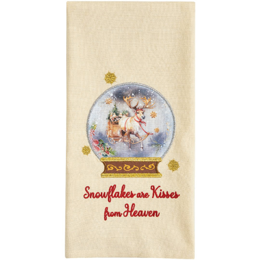 SNOW GLOBE REINDEER DECORATIVE DISHTOWEL