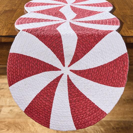 Peppermint Candy Print Braid Table Runner