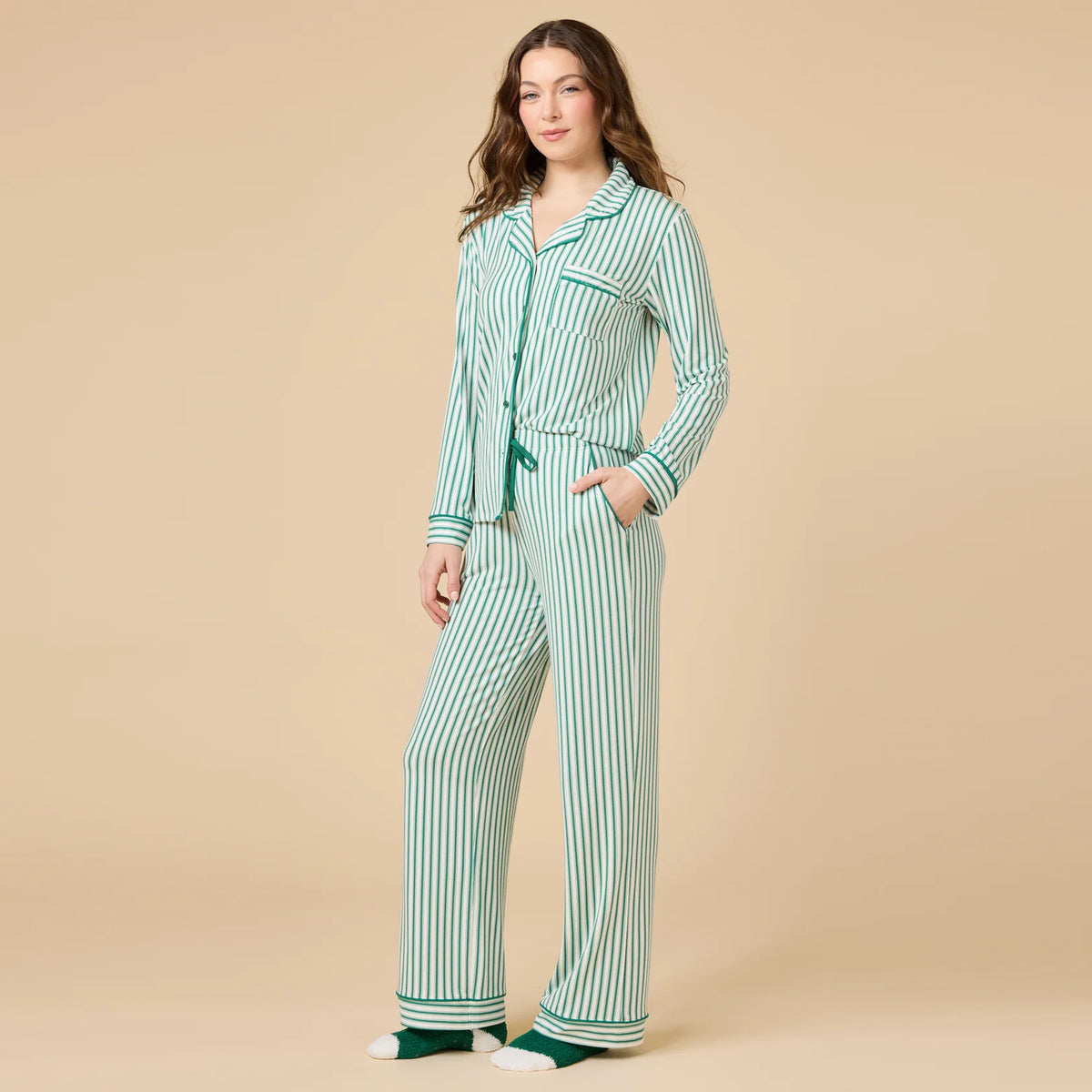 Softies Holiday Stripe Soft Notch Collar PJ Set