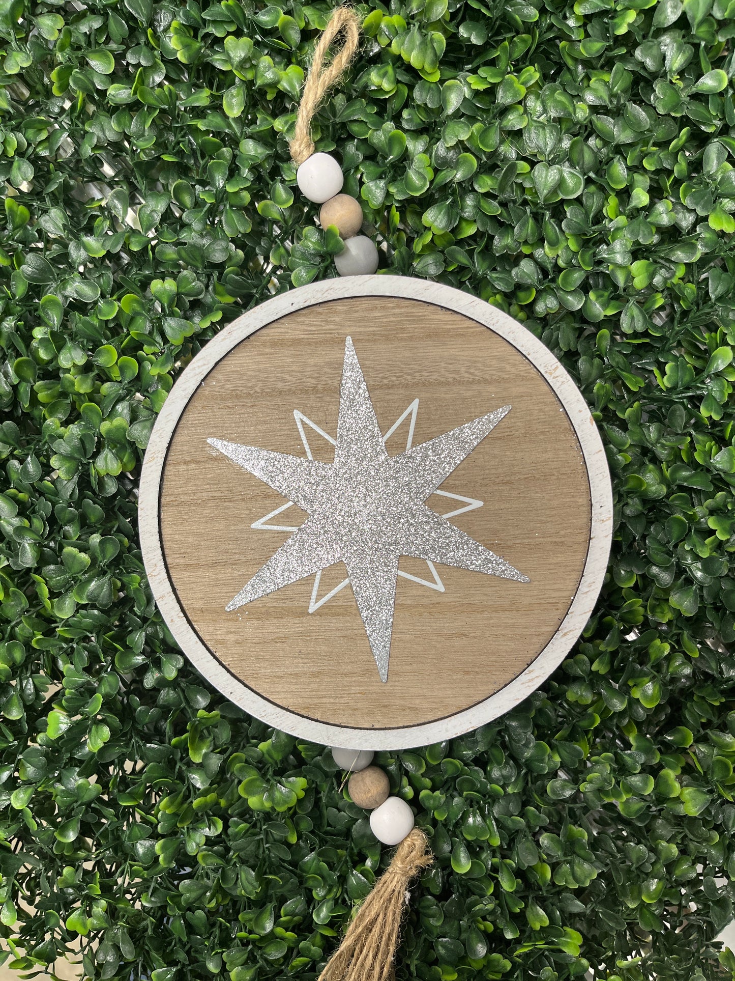 Large Round Wooden Disc Ornament W/Beads