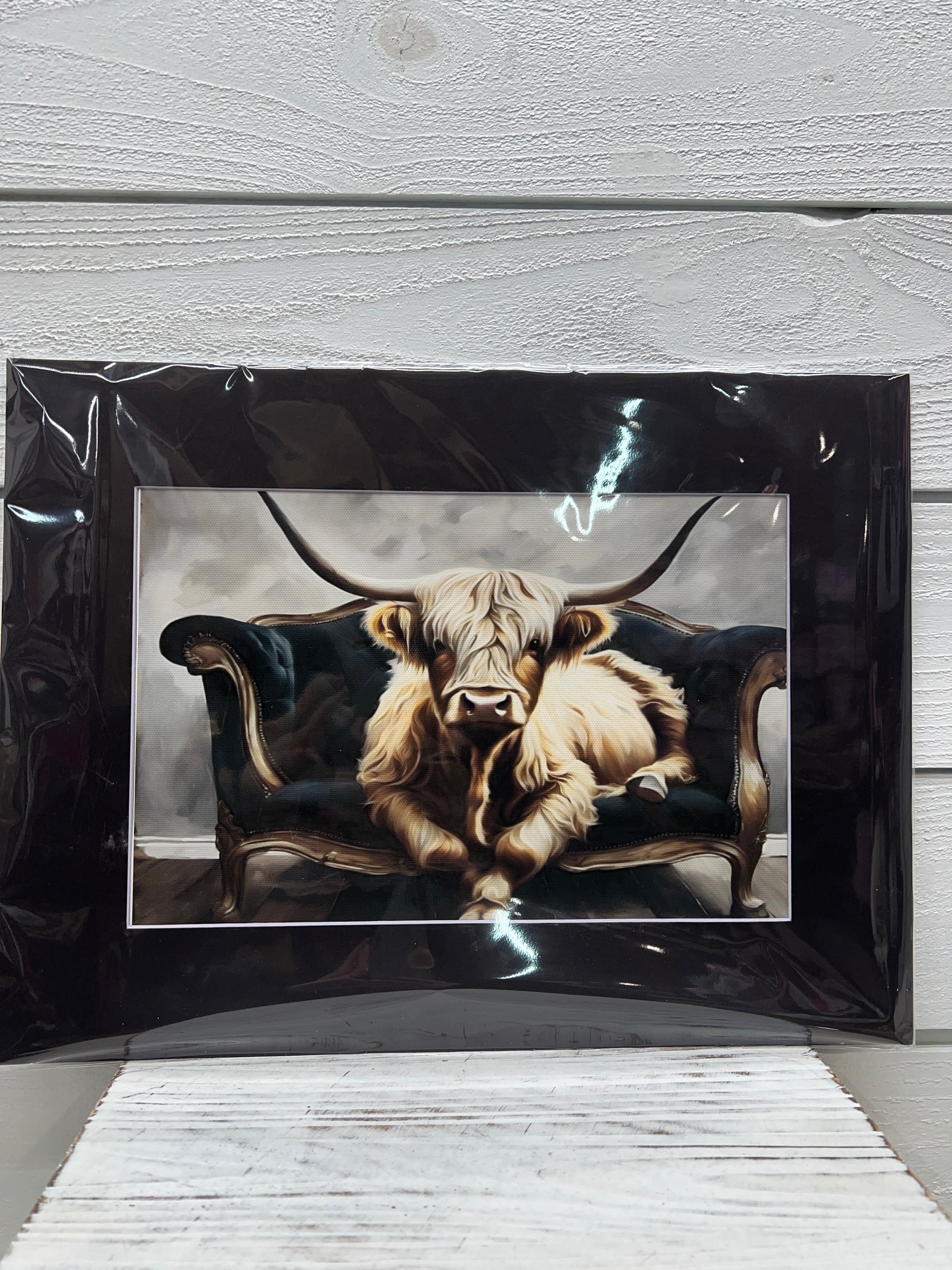 Highland Cow Couch Matted Canvas Art