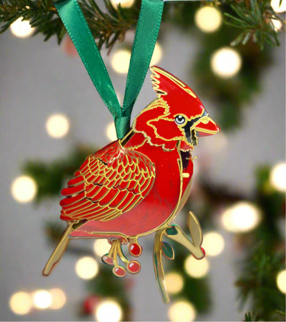 3D Cardinal Metal Etched Ornamnet