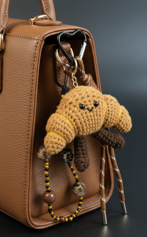 Crochet Croissant Bag Charm