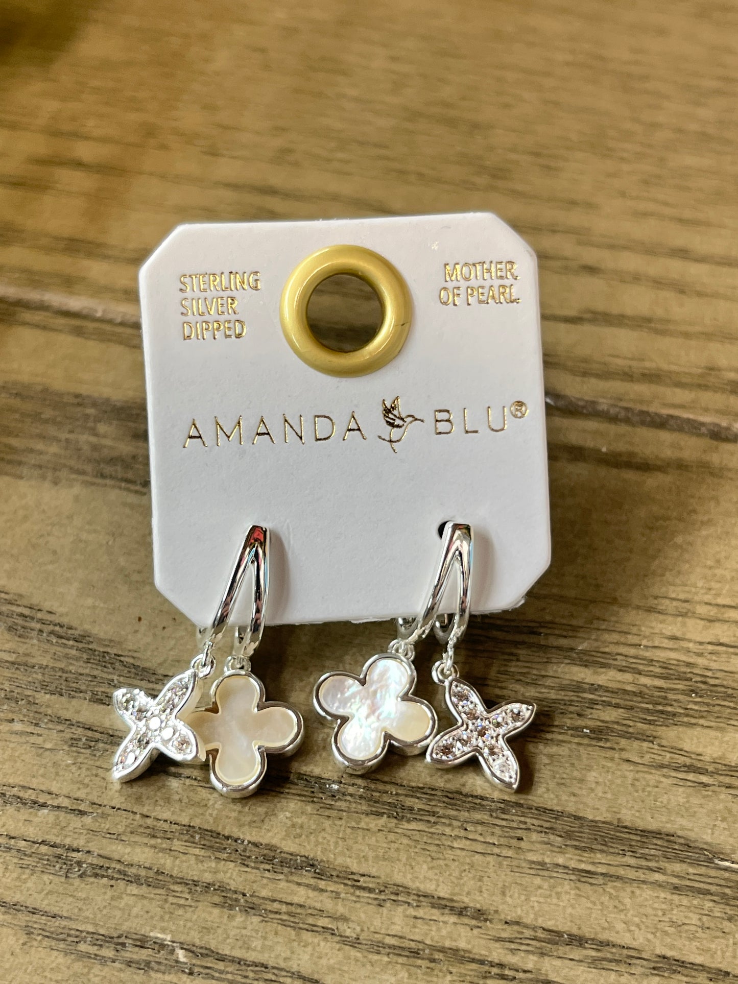 Silver Quatrefoil Duo Mother of Pearl Cubic Zirconia Earrings