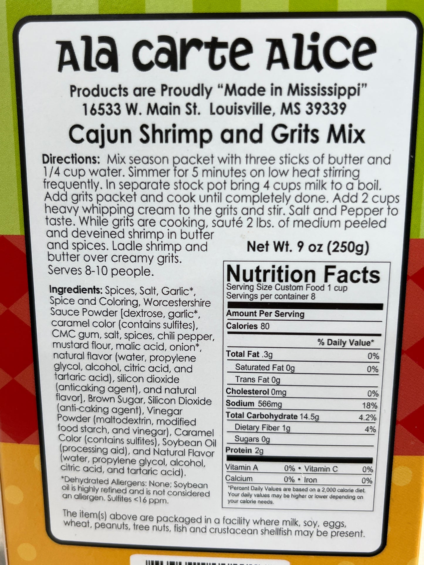 Ala Carte Alice Cajun Shrimp & Grits Mix