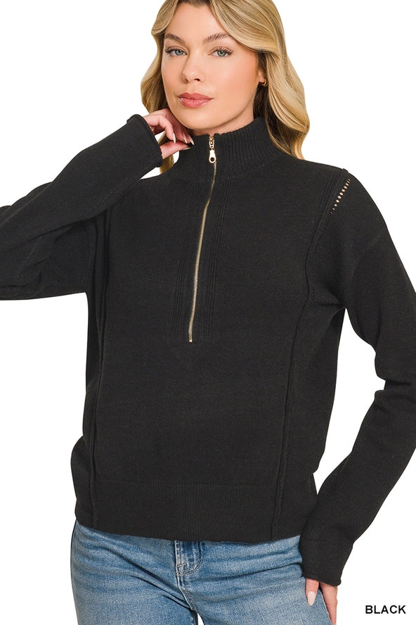 Viscose Half Zip High Neck Sweater Zenana