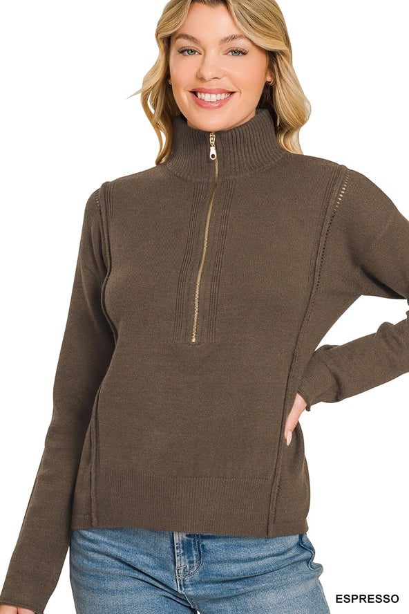 Viscose Half Zip High Neck Sweater Zenana
