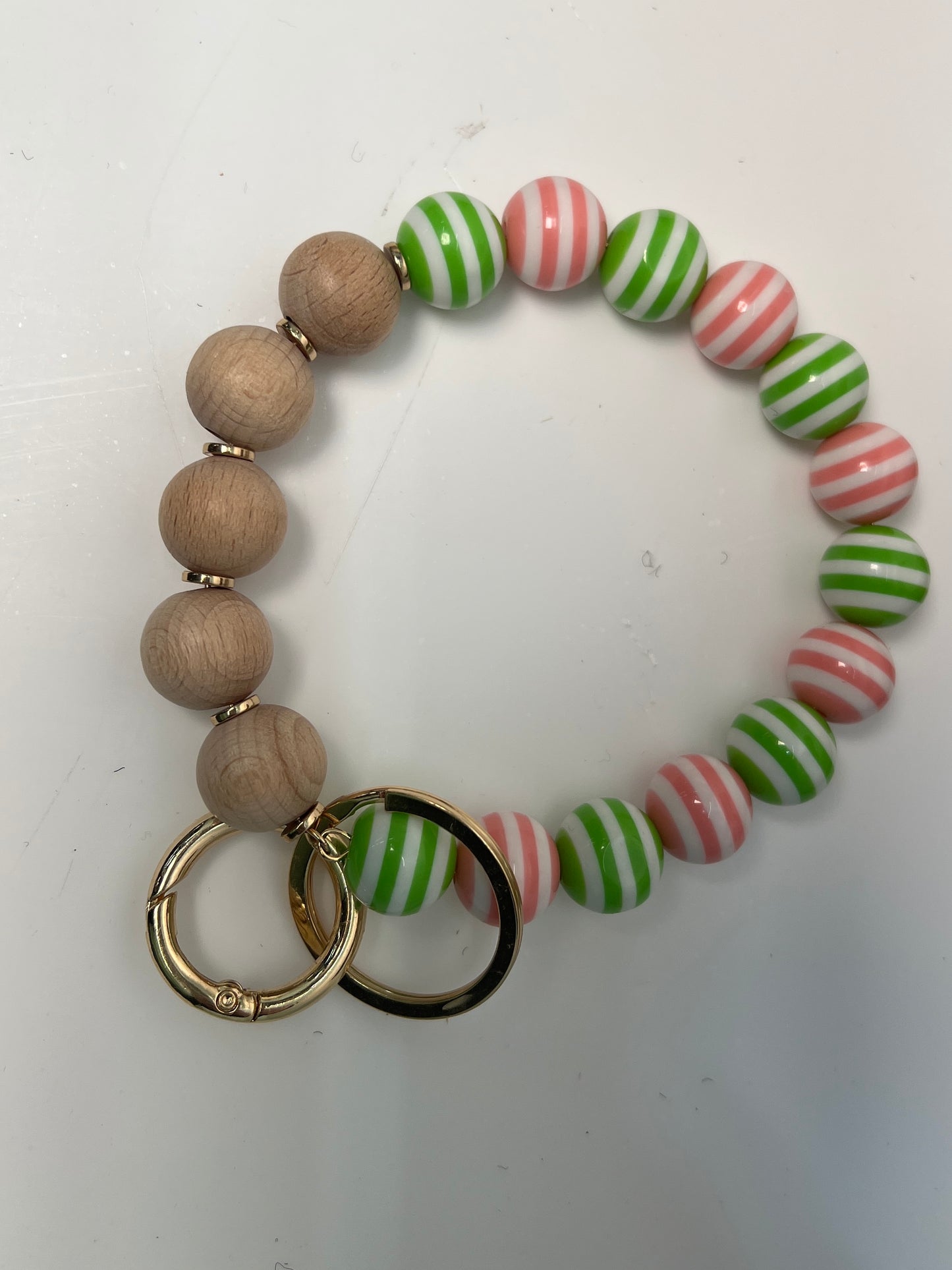 Wooden and Striped Bead Key Chain