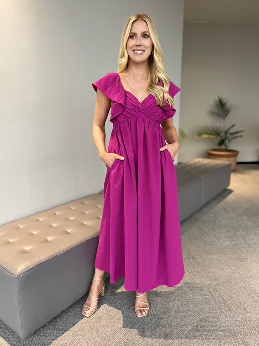 Magenta Crepe Maxi Dress
