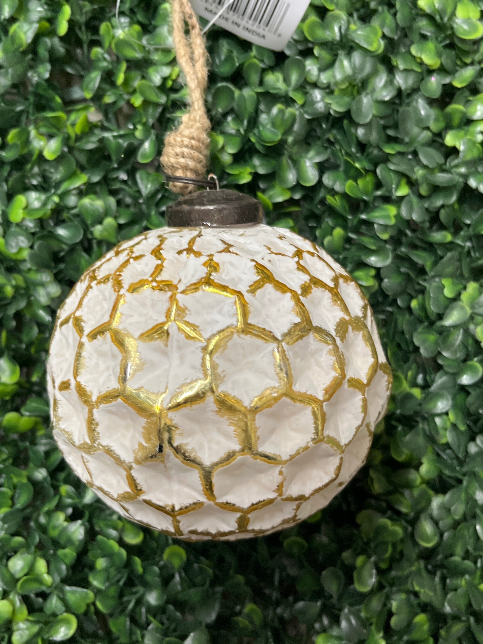 Large White And Gold Honeycomb Ball Ornament
