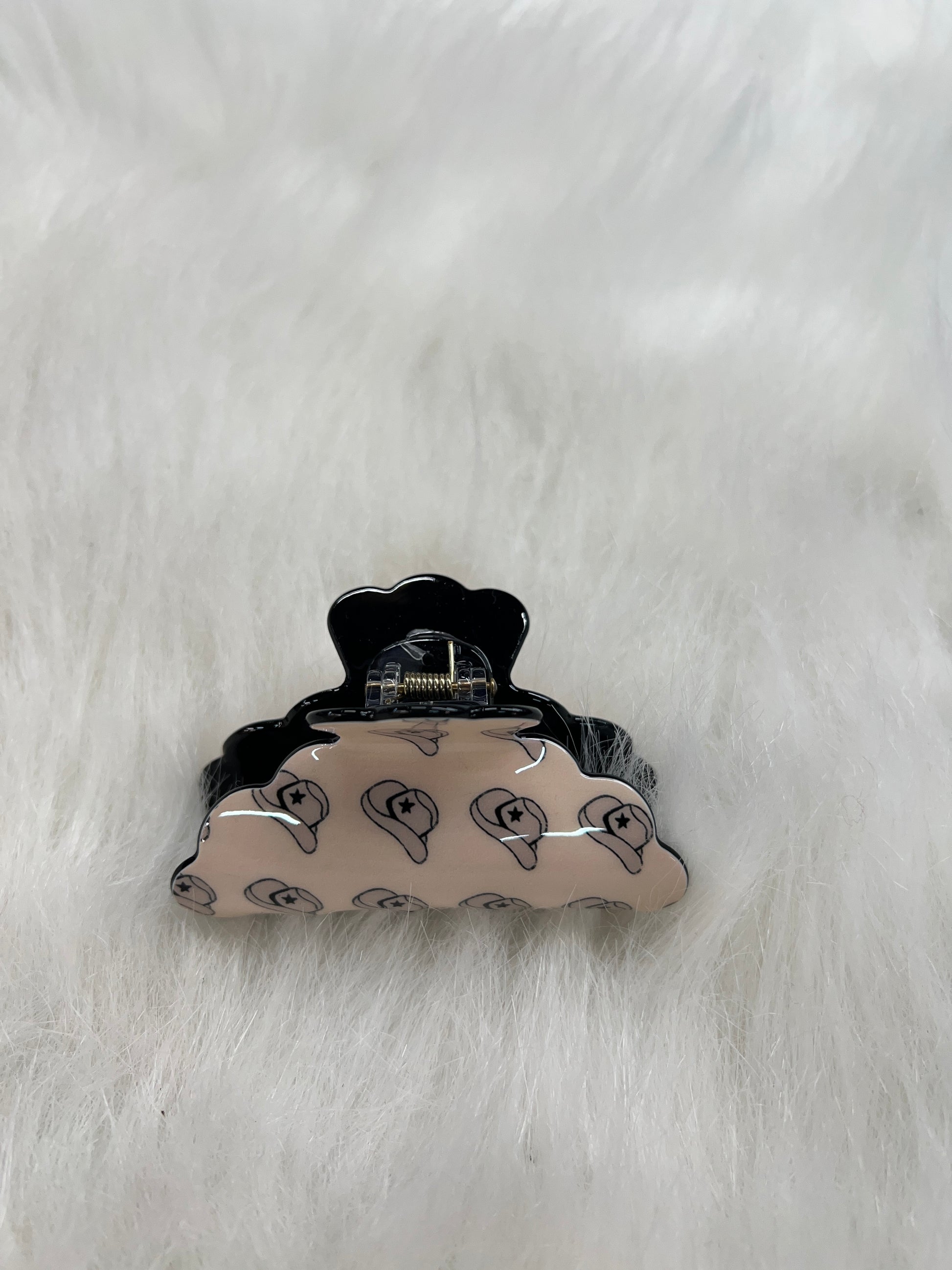 Hat Print Cream Hair Clip