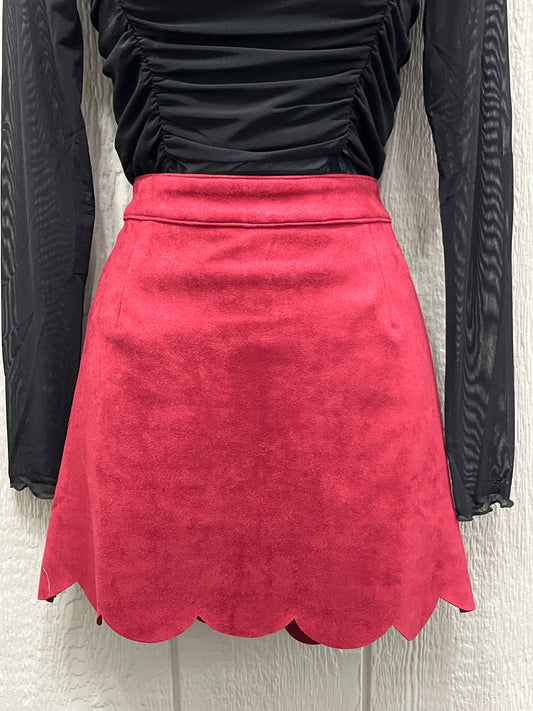 Wine Scalloped Suede Mini Skirt