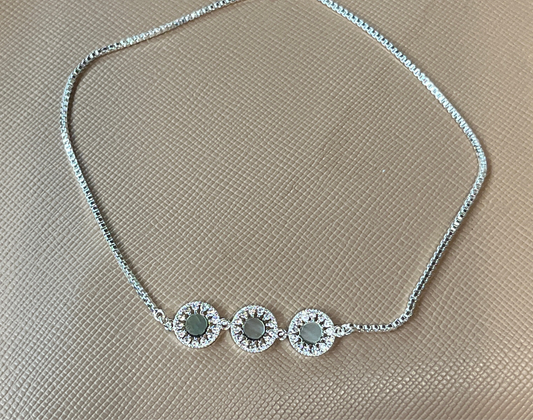 Grey Mother of Pearl and CZ Triple Circle Pull-Cord Bracelet