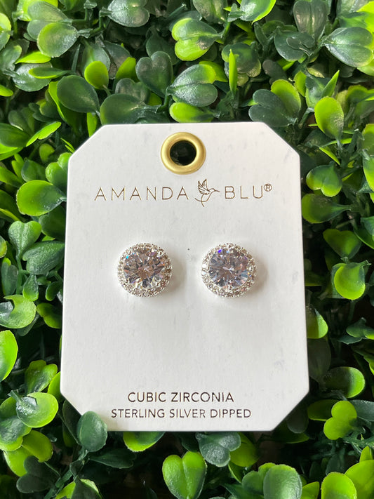 Silver Round Cut Halo Stud Earrings