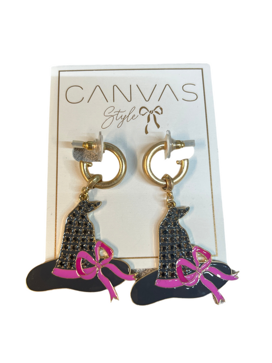 Canvas Style Witch Hat Earring in Pink and Black