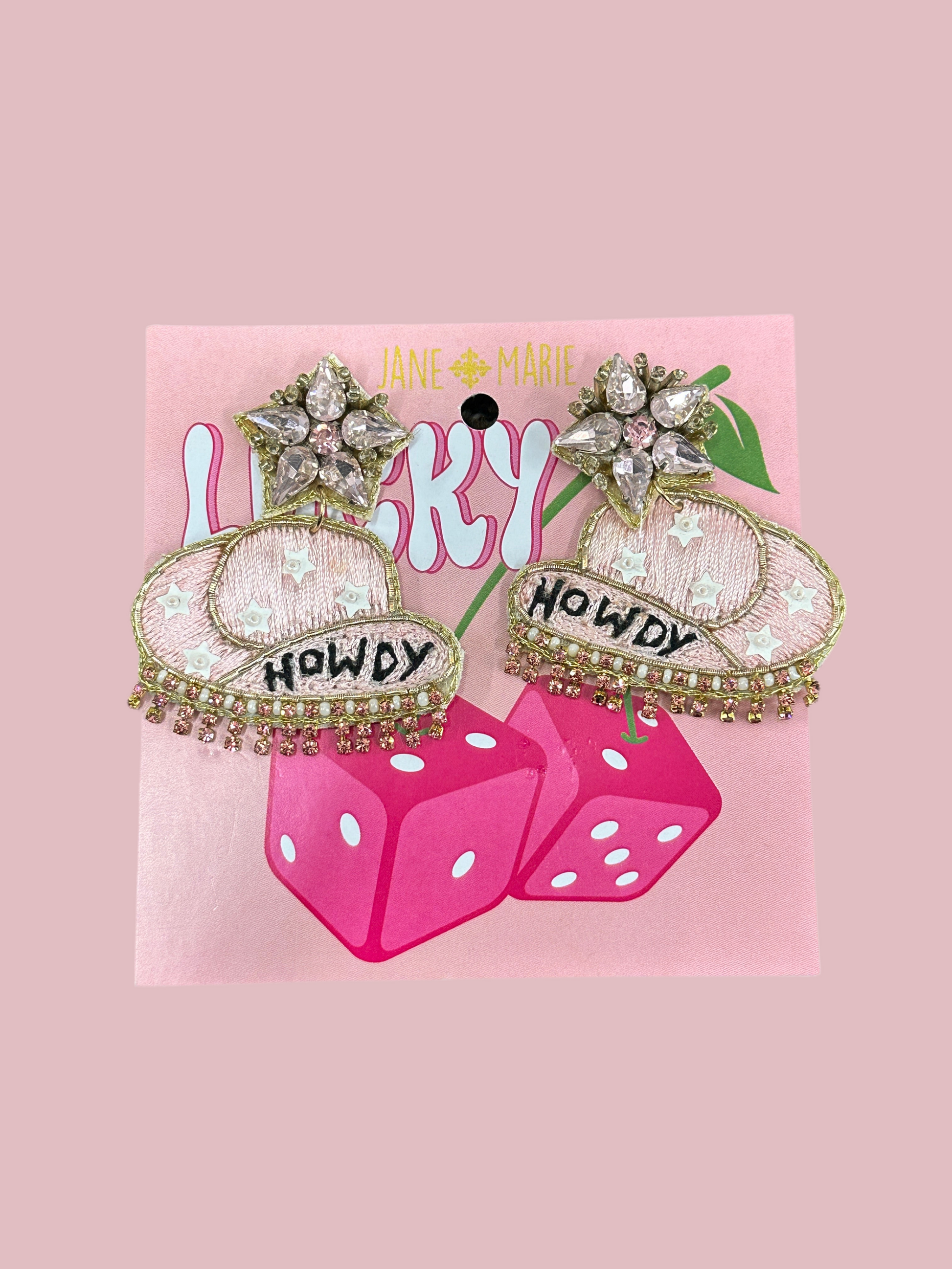 Light Pink Crystal Flower Post with Howdy Cowgirl Hat