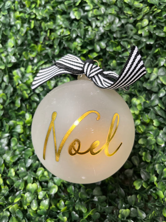 Gold Confetti Glass Ball Ornament With Black/ White Bow