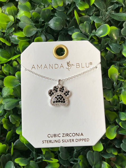 Silver & Black Paw Print Necklace