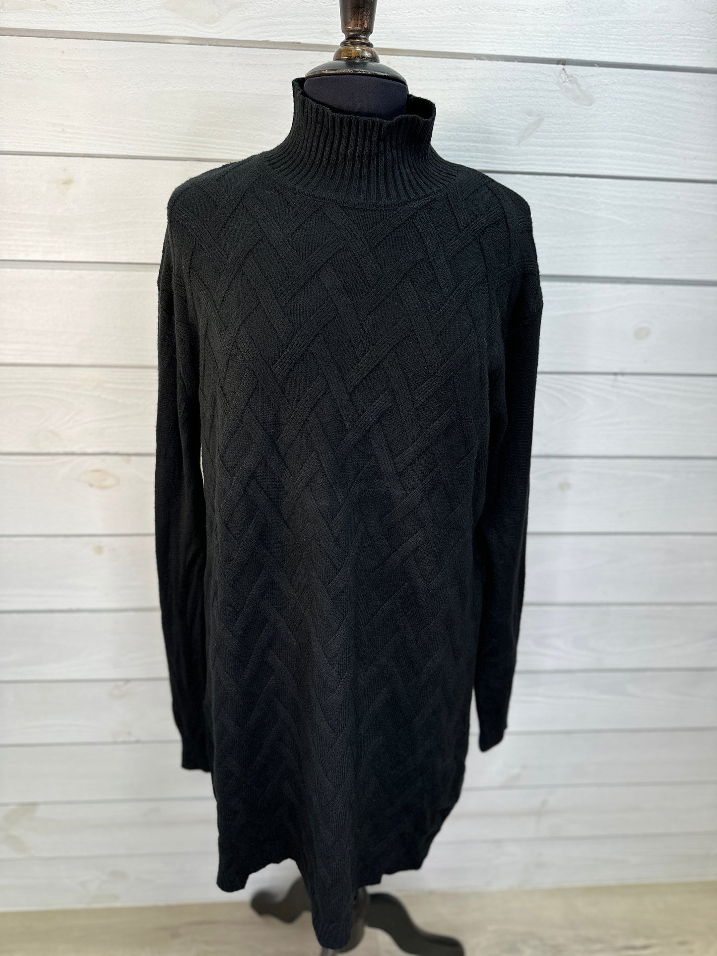 Black Diamond Cable Mock Neck Sweater Dress