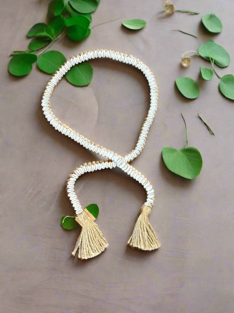 Wood Disc Beaded Garland With Rope Tassel Ends