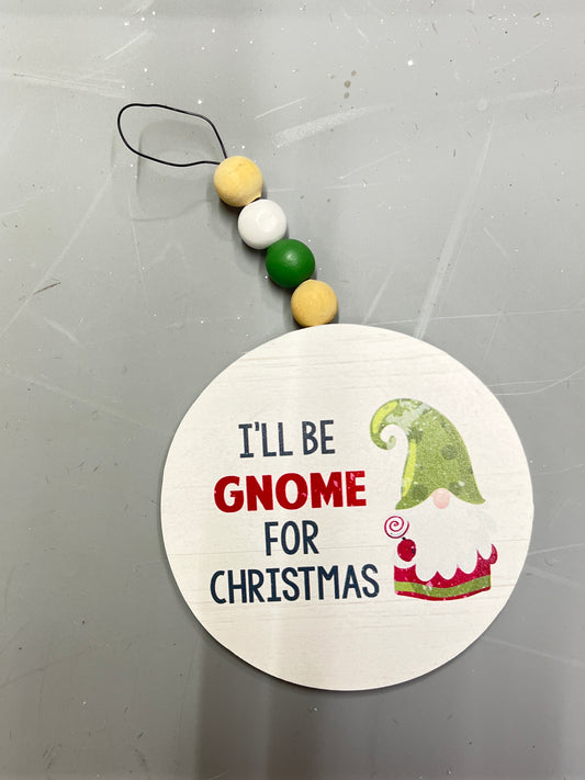 Gnome Wood Bead Disc Ornament