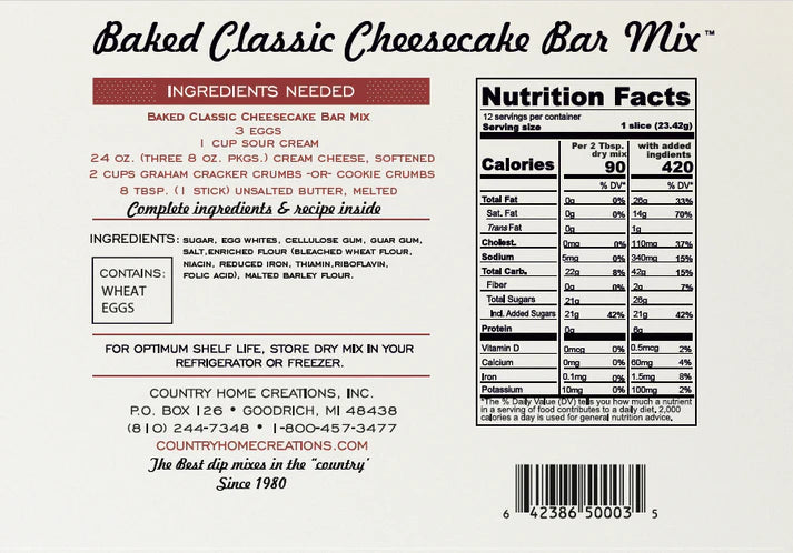 Artisan Kitchen Baked Classic Cheesecake Bars