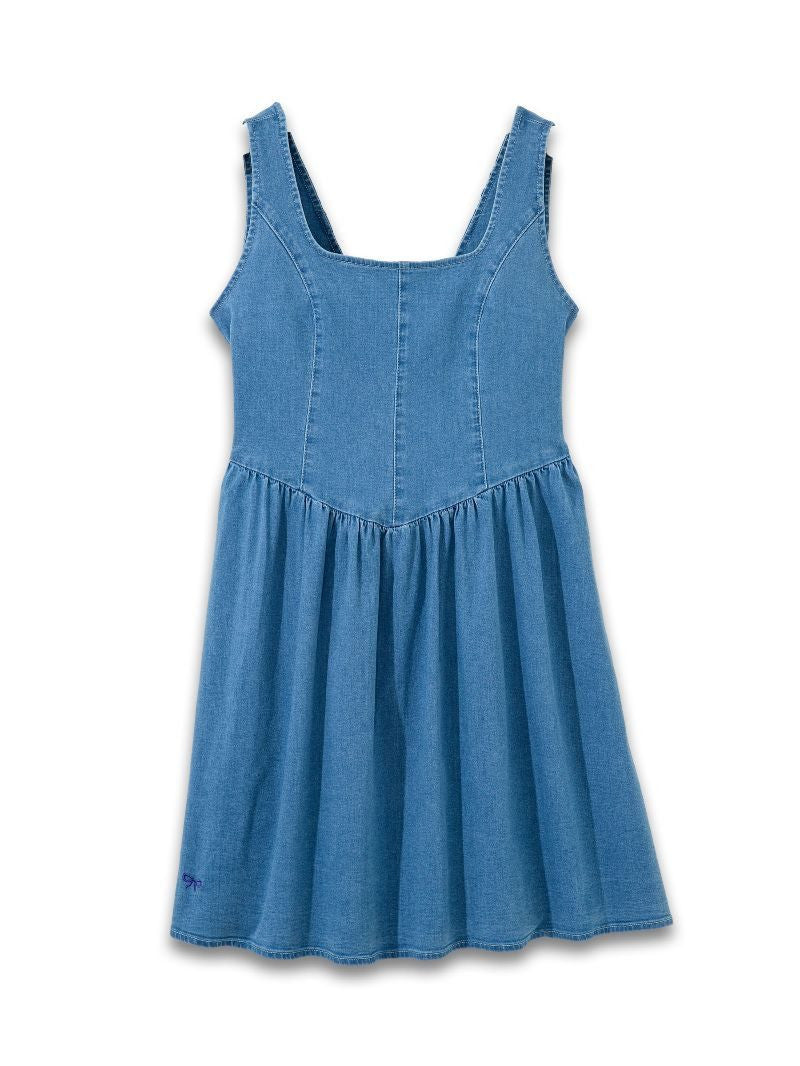 Simply Southern Denim Blue Sleeveless Dress With Bow On Back