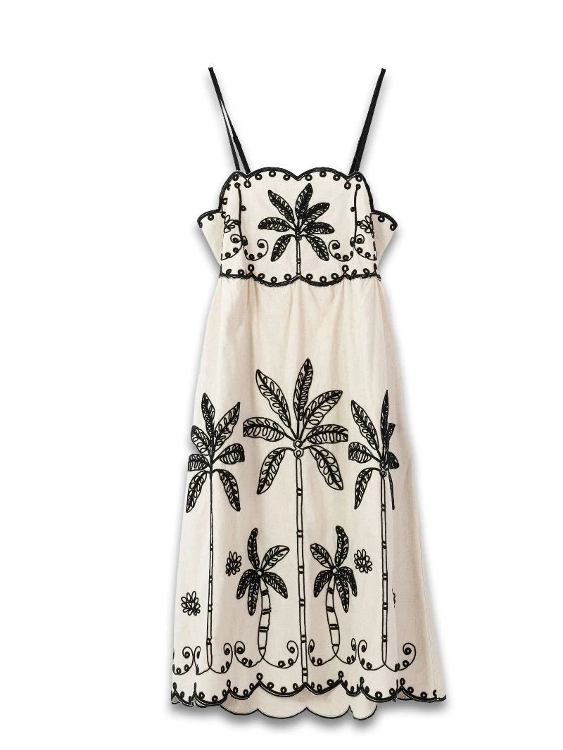 Simply Southern Tan Linen Dress With Black Embroidered Design