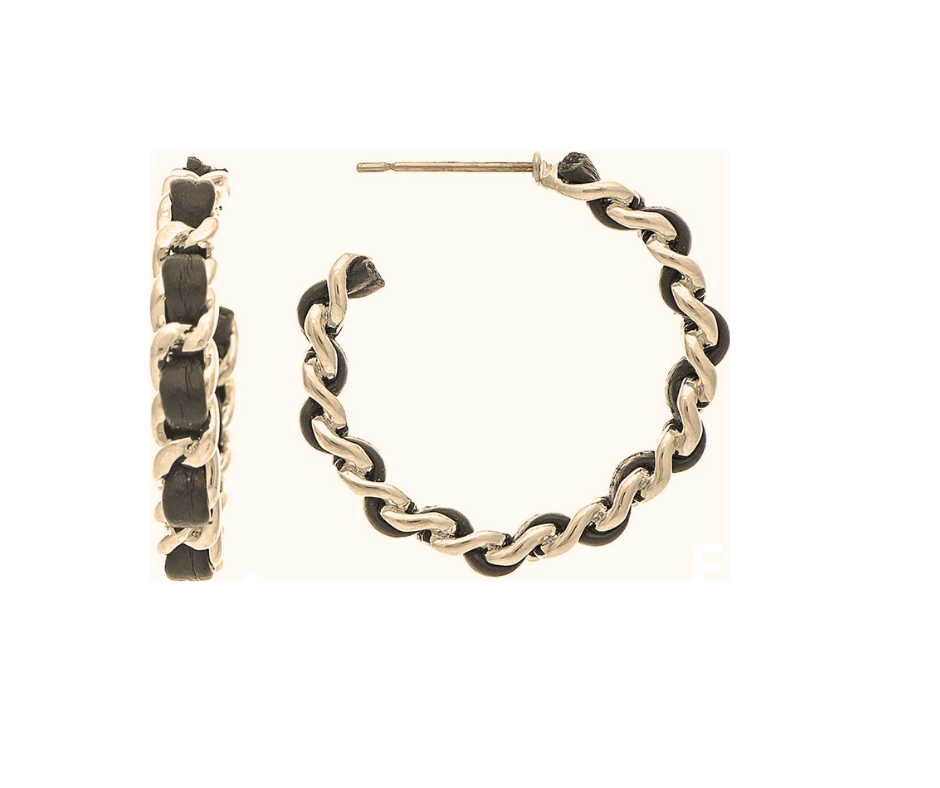 Gold With Black Designer Chain Hoop Earring