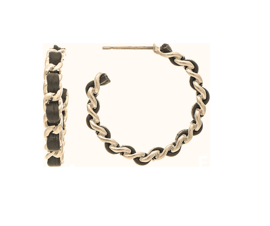Gold With Black Designer Chain Hoop Earring