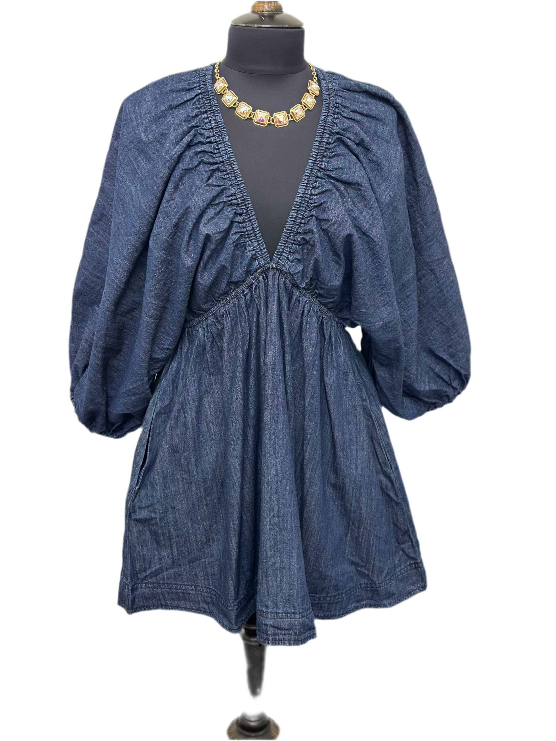 Dark Denim Deep V-Neck Dress