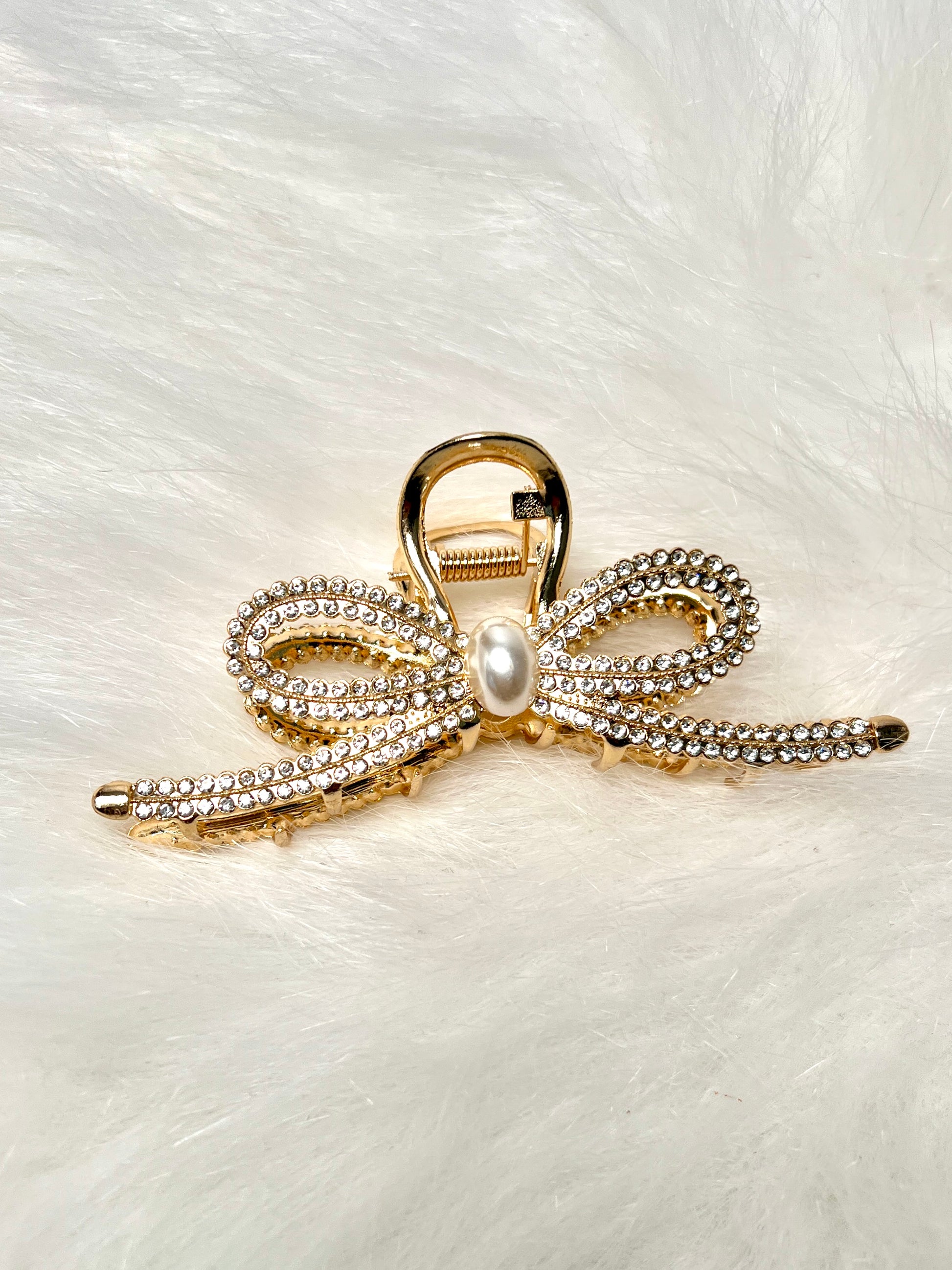 Gold Crystal and Pearl Hair Clip