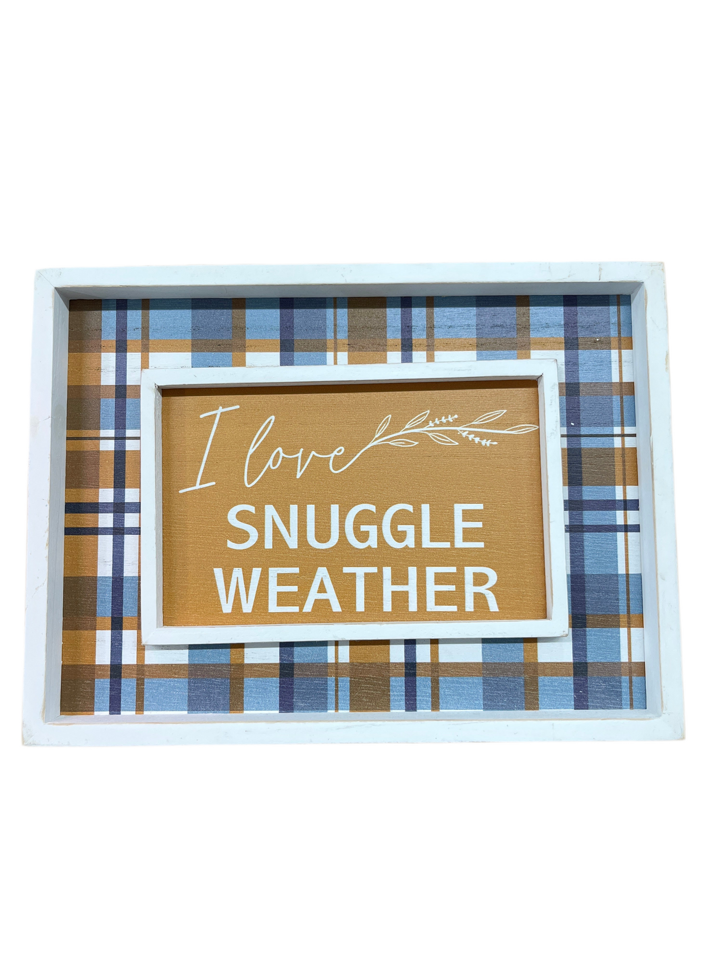 Fall Wood Framed Plaid Inset Box Sign