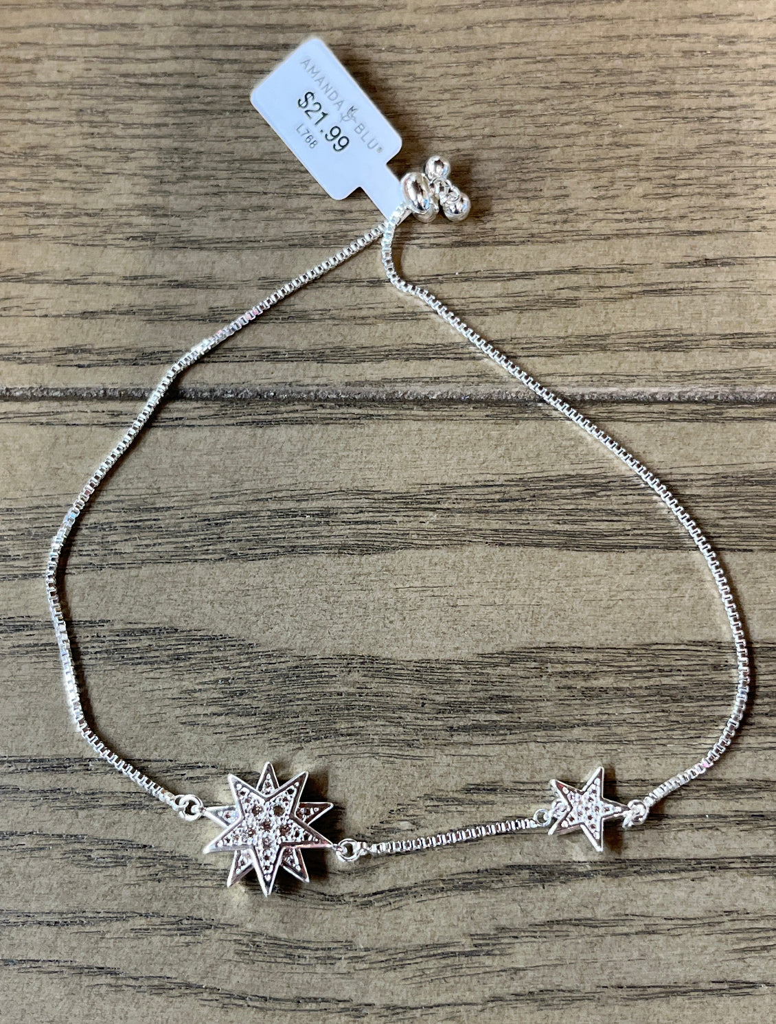 Two Stars Silver Pull Cord Bracelet