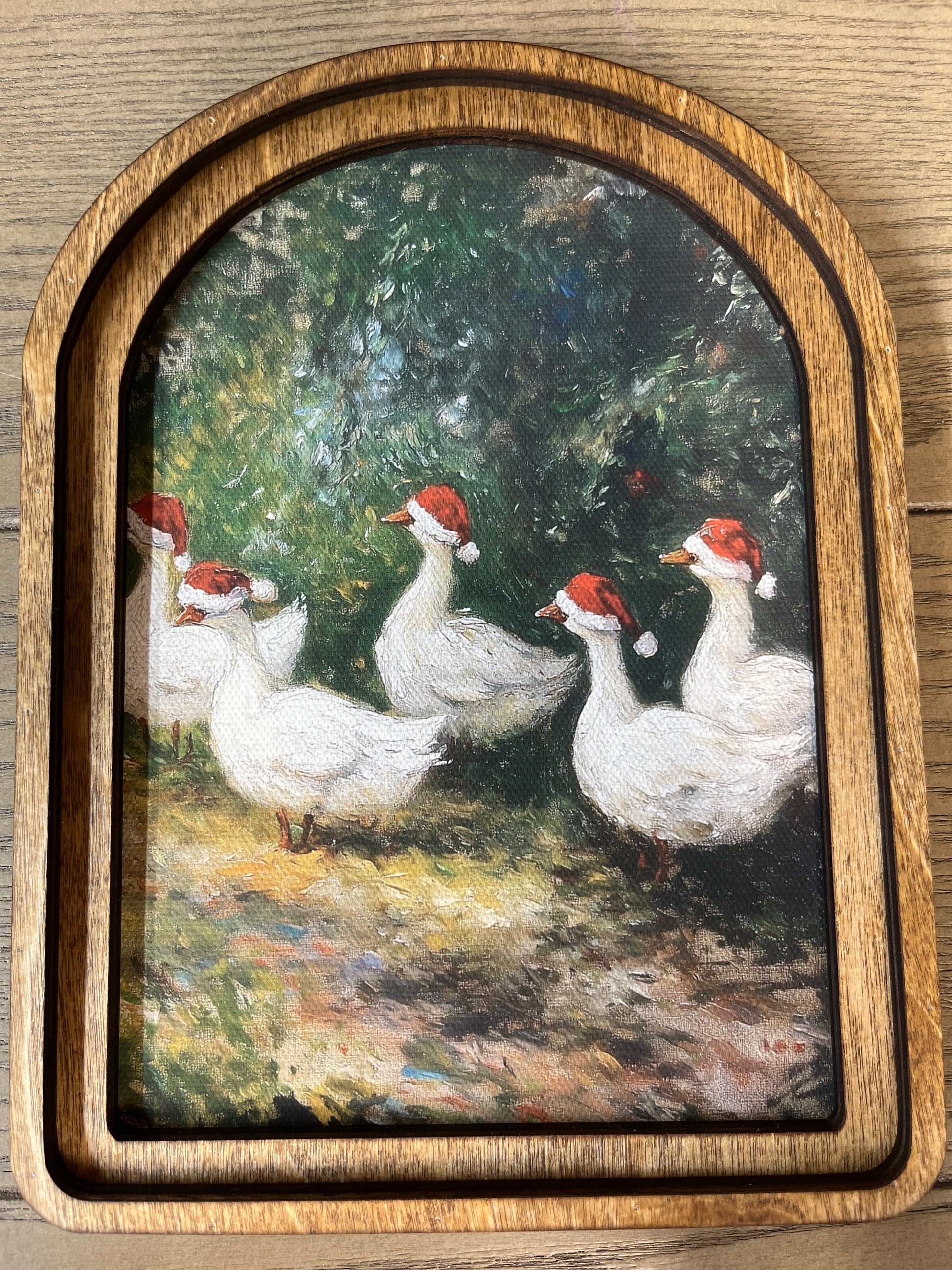 Arch Top Christmas Geese Framed Art