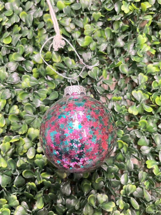 Glass Ball With Green/Pink Stars